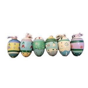 Easter Egg Ornaments 6 Vintage Handpainted Imports 2” Length Pink Ribbon